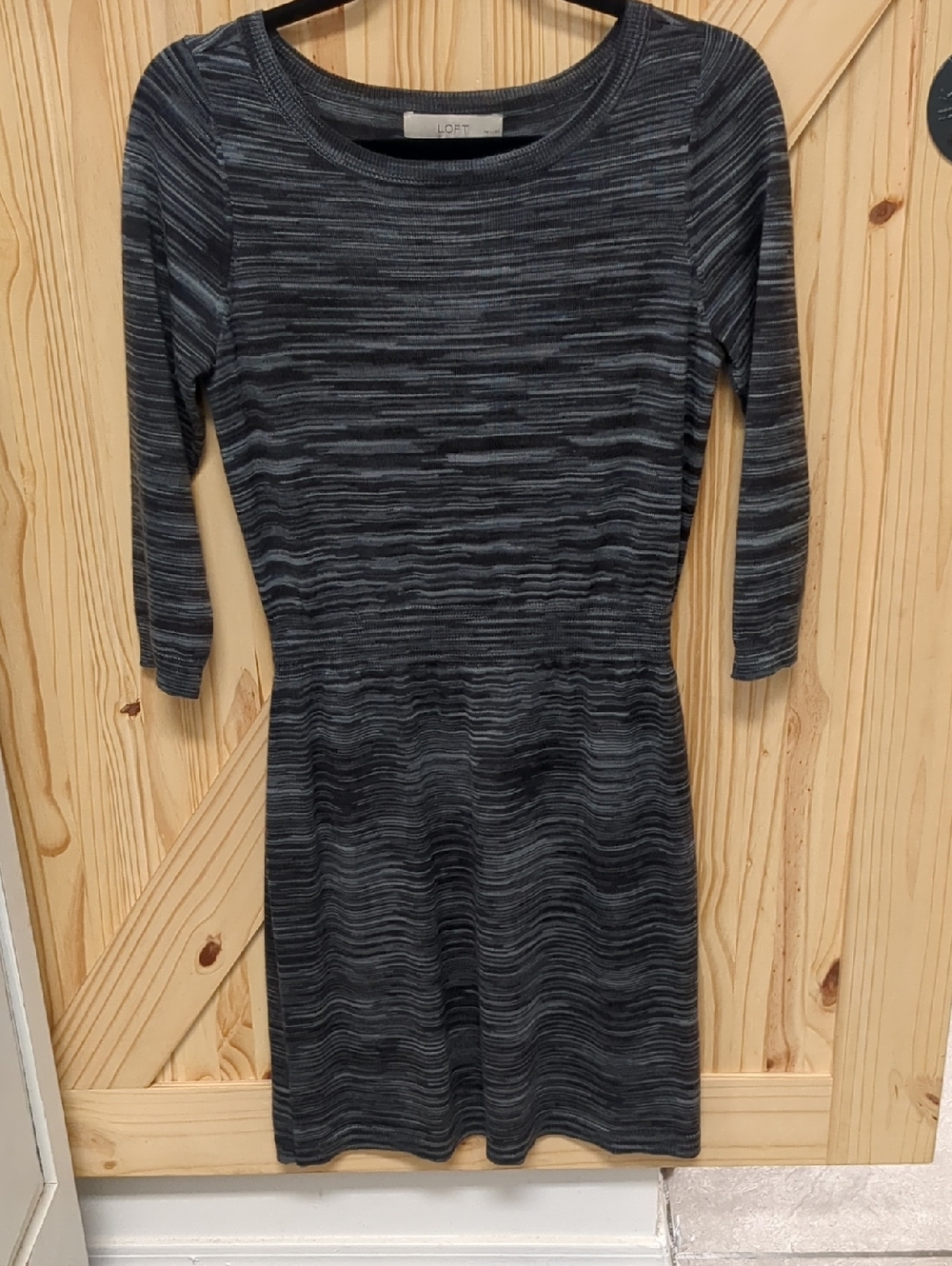 LOFT Black and Gray Striped Knit Dress